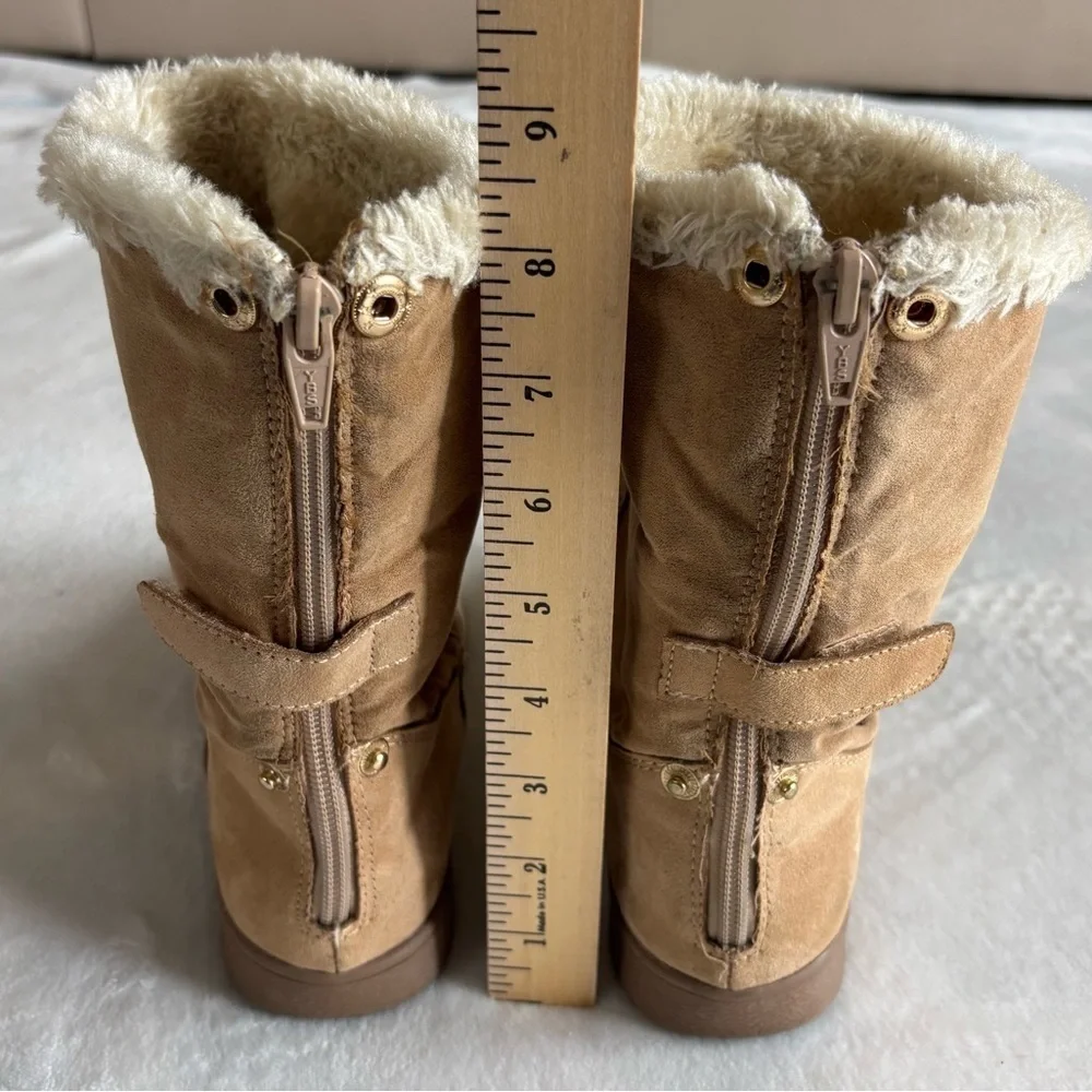 Cat & Jack Boots Youth Faux Fur Tan Winter Fold Over Convertible Zipper Size 1